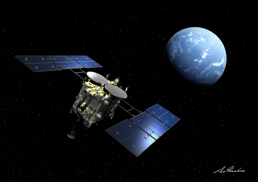 Hayabusa 2 Asteroid Probe (Illustration by Akihiro Ikeshita)