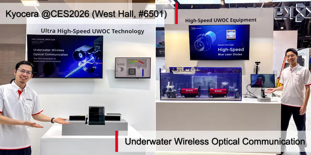 Kyocera's employees introducing Underwater Wireless Optical Communication