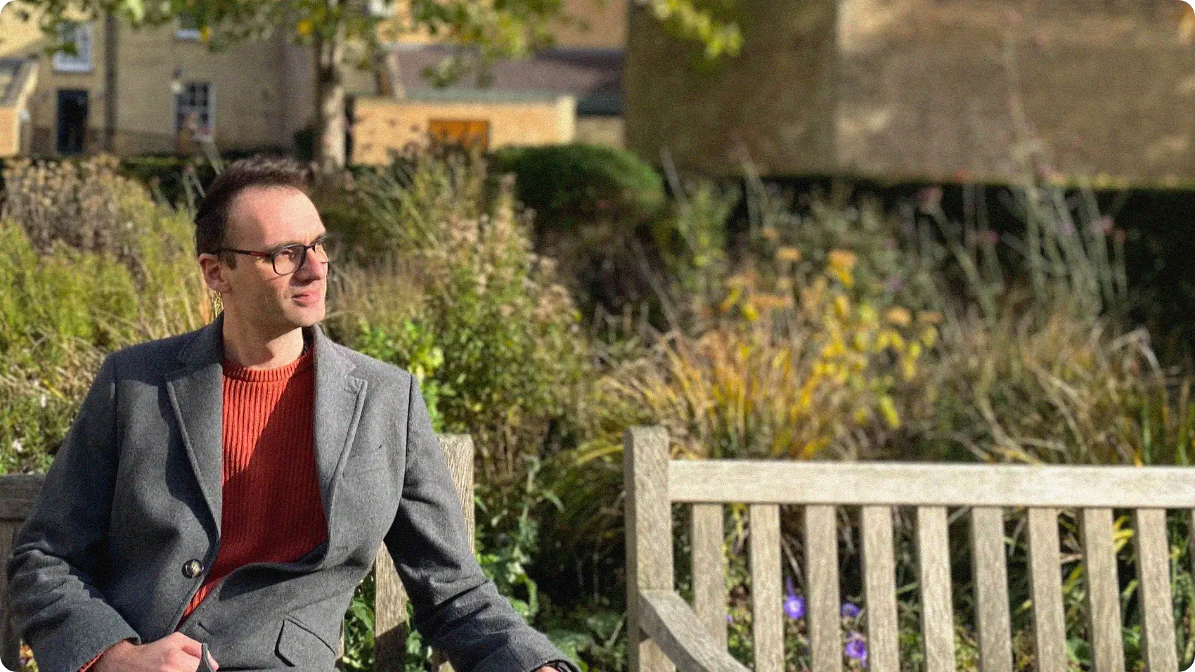 Dr. Jaroslaw Rzepecki sitting on a bench.